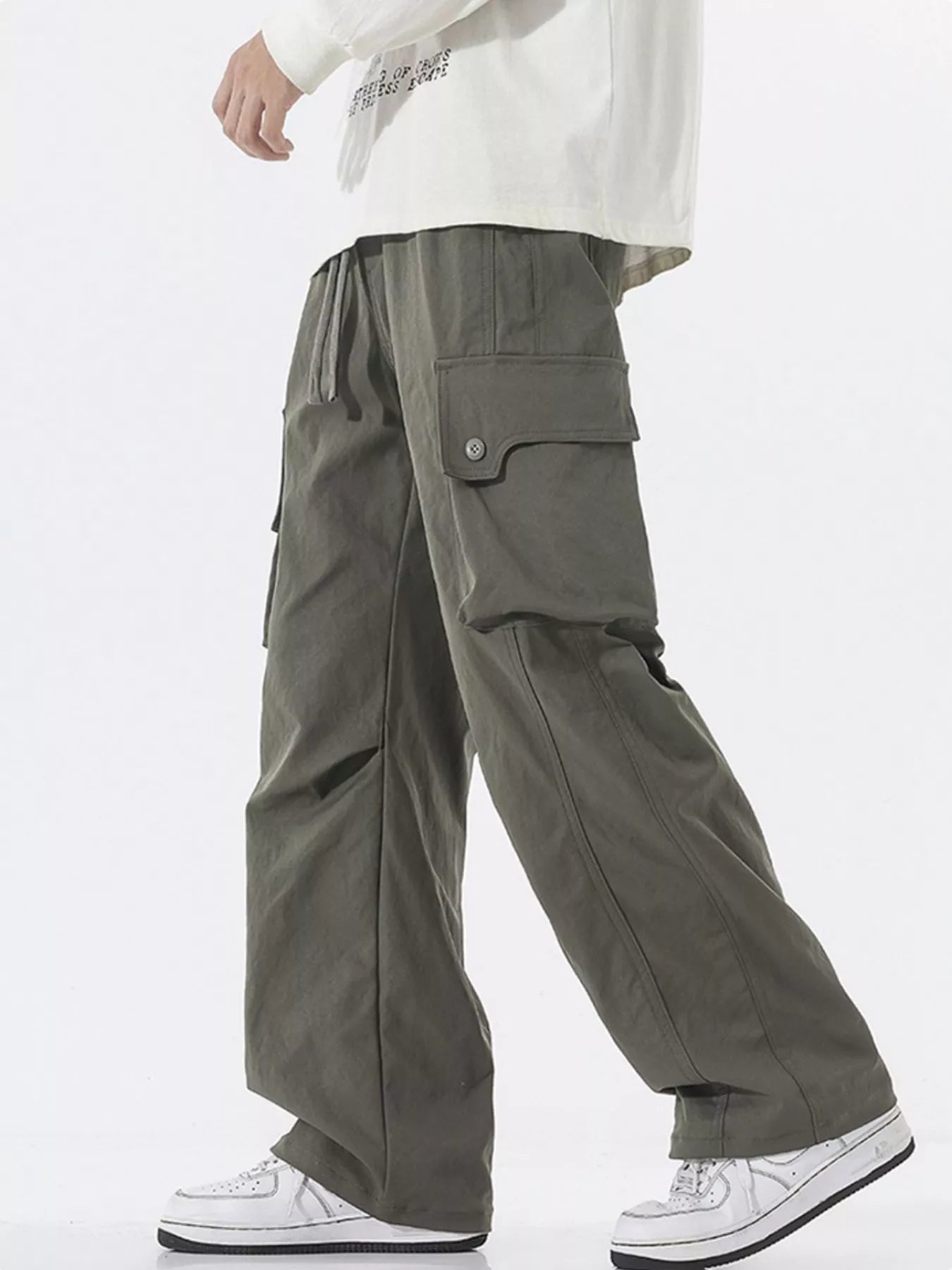 Men's Full Size Loose Fit Multi - Pocket Cargo Pants Plus Size designed for comfort and style at Lookzlike