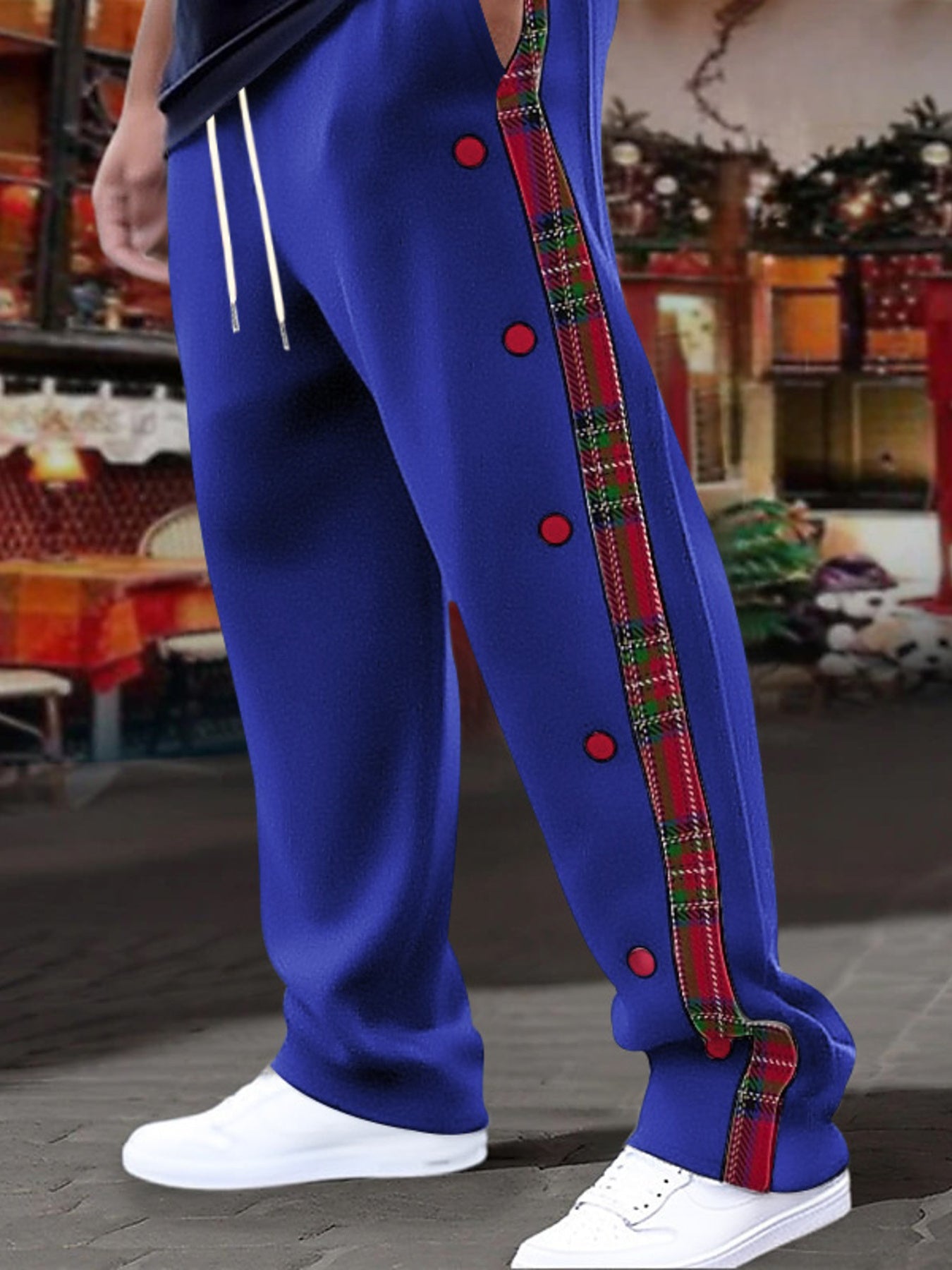 Men's Full Size Plaid Trim Snap-Button Track Pants Plus Size designed for comfort and style at Lookzlike