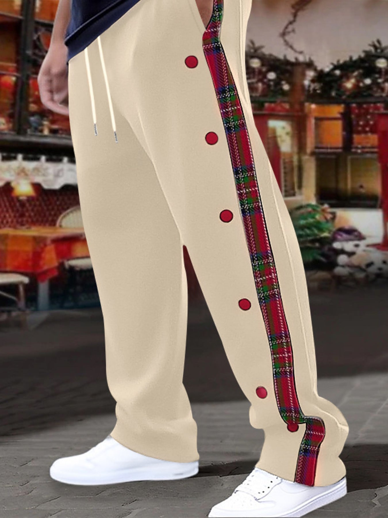 Men's Full Size Plaid Trim Snap-Button Track Pants Plus Size designed for comfort and style at Lookzlike