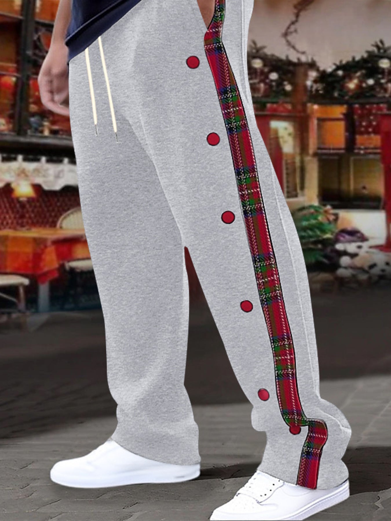 Men's Full Size Plaid Trim Snap-Button Track Pants Plus Size designed for comfort and style at Lookzlike