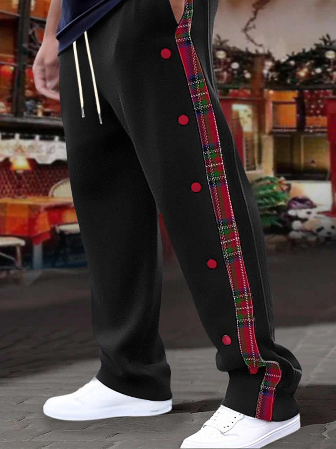 Men's Full Size Plaid Trim Snap-Button Track Pants Plus Size designed for comfort and style at Lookzlike