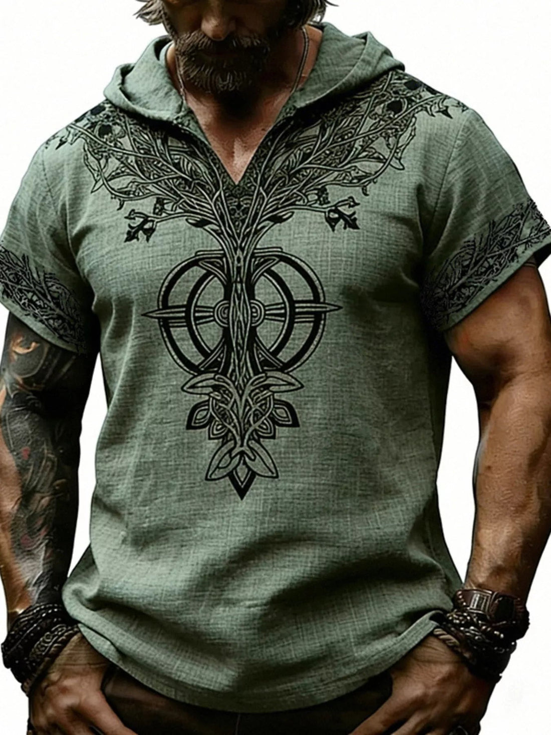 Men's Full Size Printed Hooded Short Sleeve Top Plus Size designed for comfort and style at Lookzlike