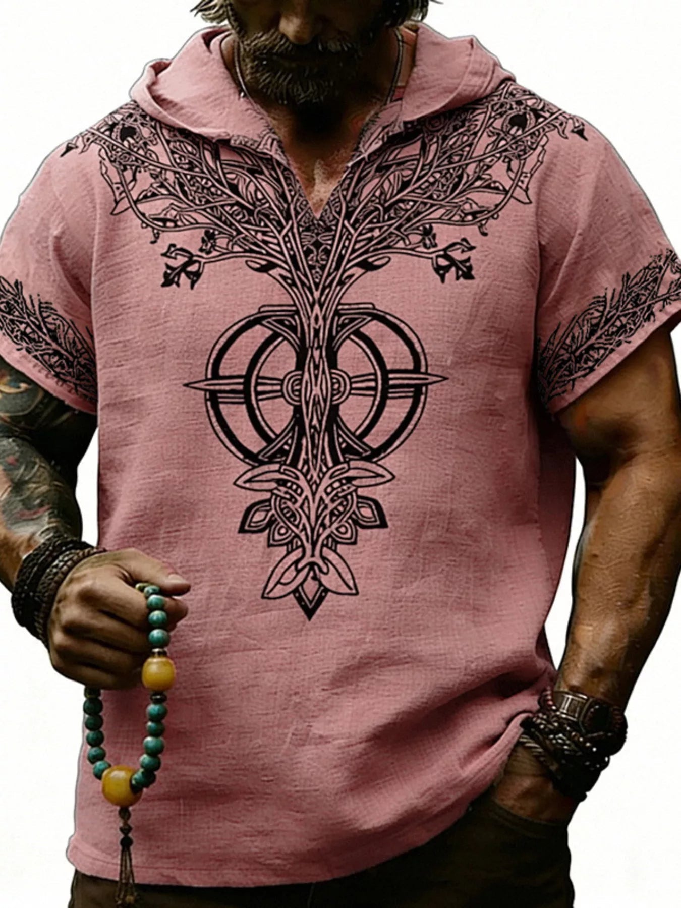 Men's Full Size Printed Hooded Short Sleeve Top Plus Size designed for comfort and style at Lookzlike