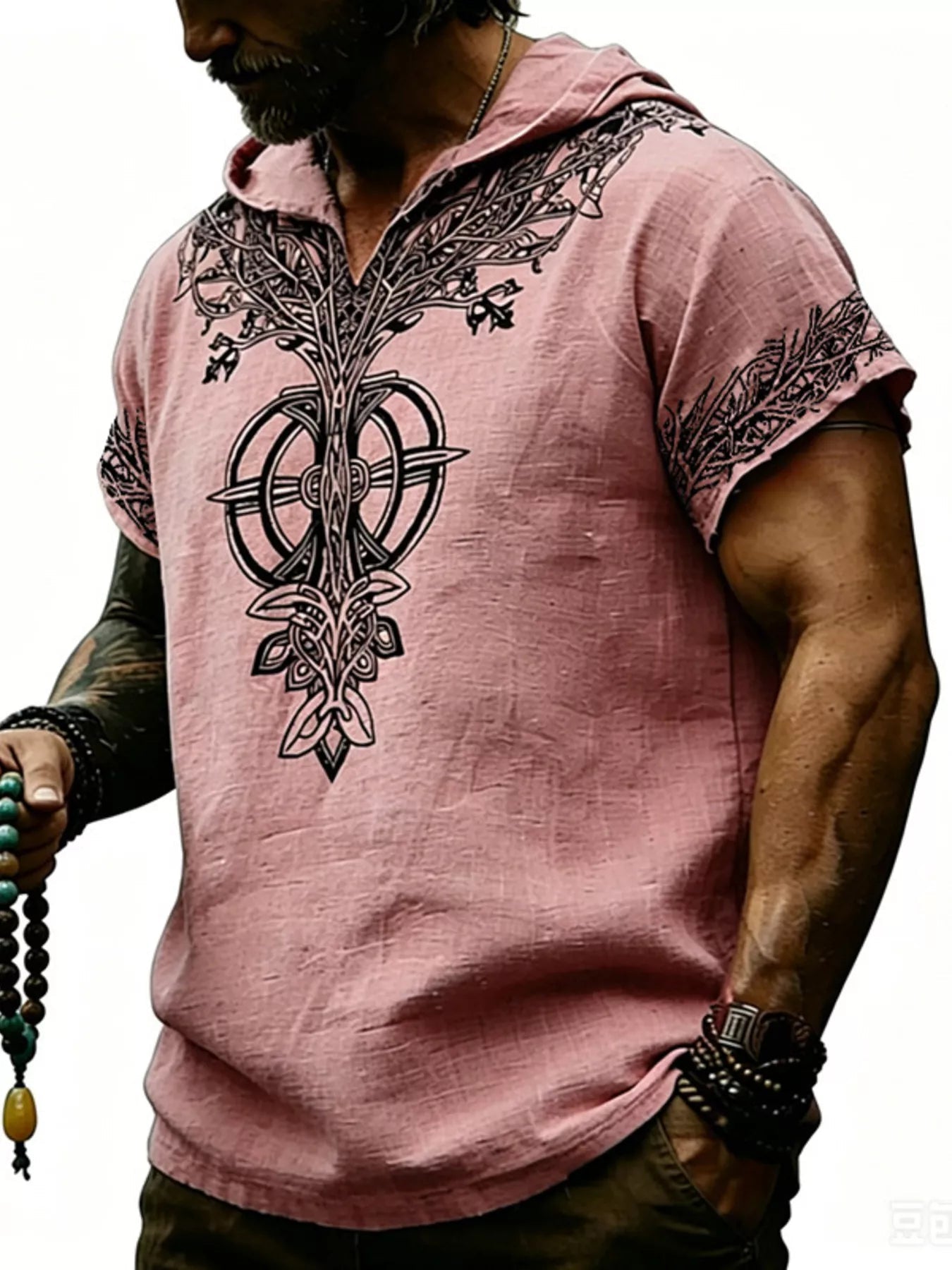 Men's Full Size Printed Hooded Short Sleeve Top Plus Size designed for comfort and style at Lookzlike