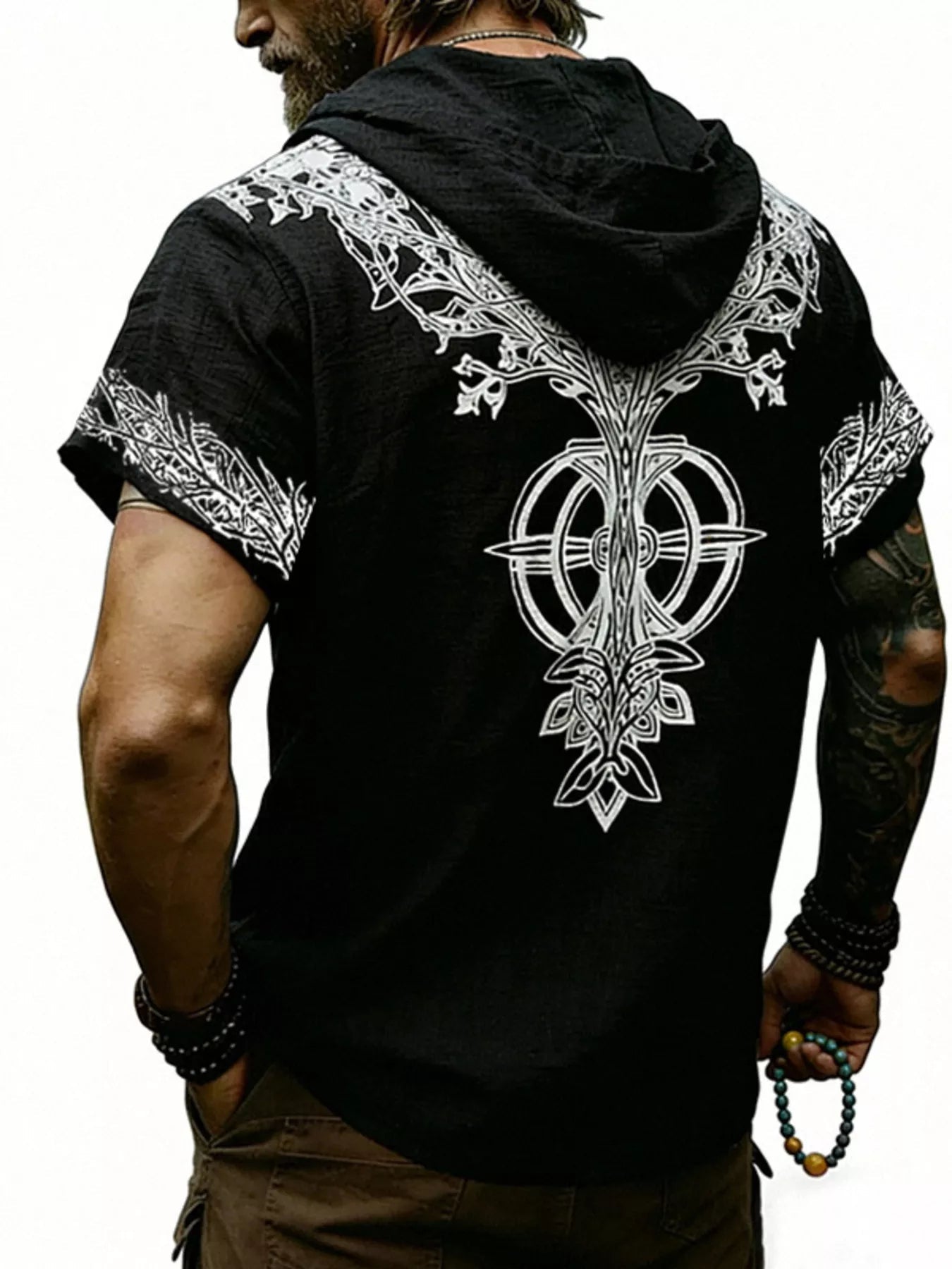 Men's Full Size Printed Hooded Short Sleeve Top Plus Size designed for comfort and style at Lookzlike