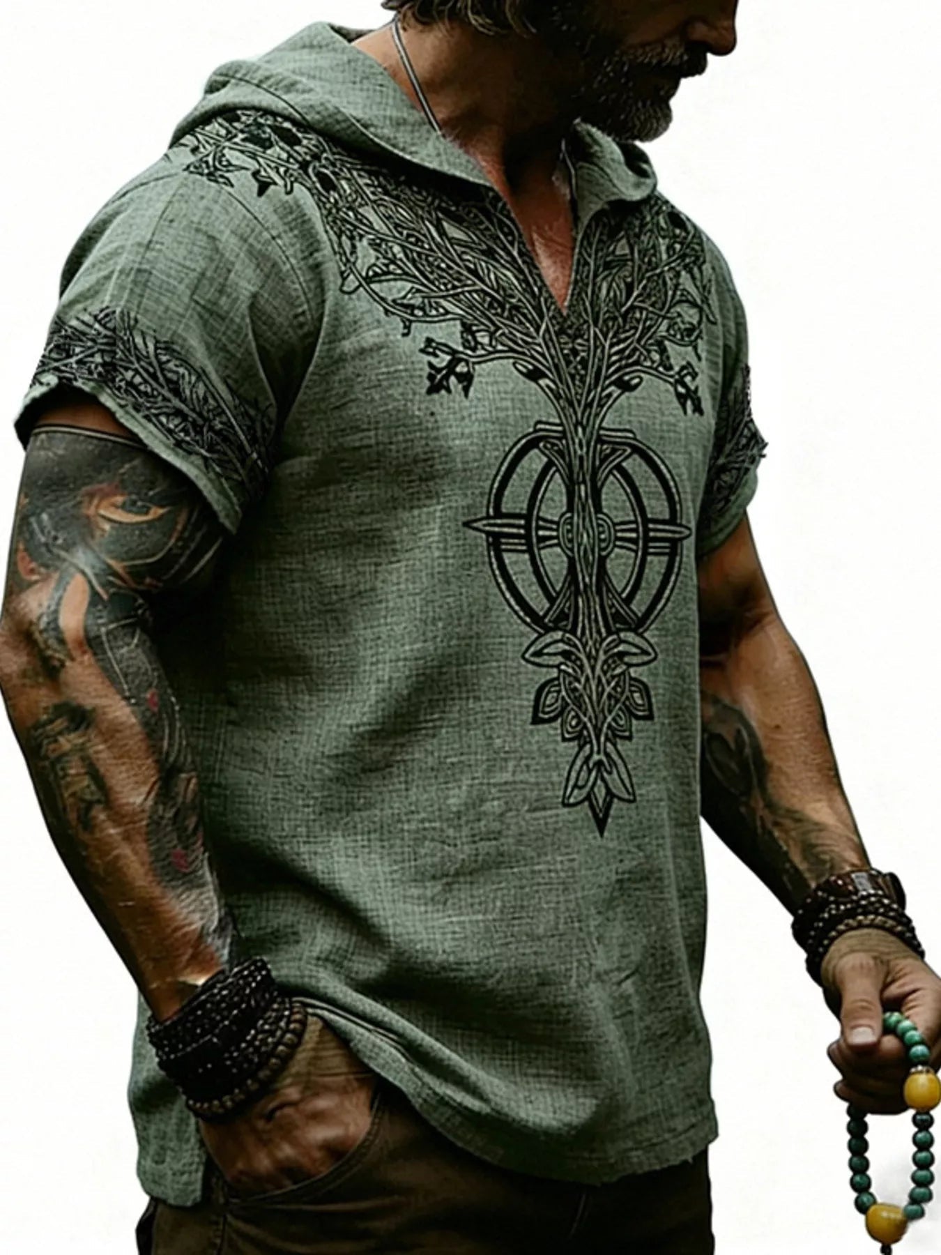 Men's Full Size Printed Hooded Short Sleeve Top Plus Size designed for comfort and style at Lookzlike