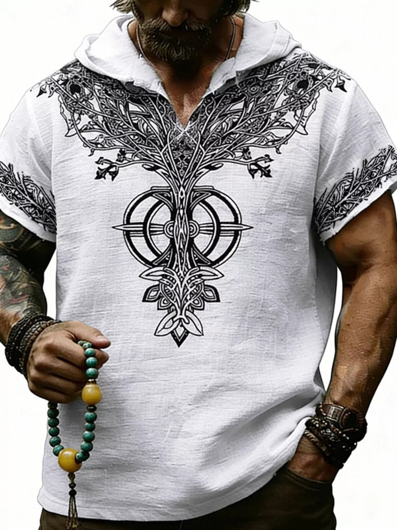 Men's Full Size Printed Hooded Short Sleeve Top Plus Size designed for comfort and style at Lookzlike