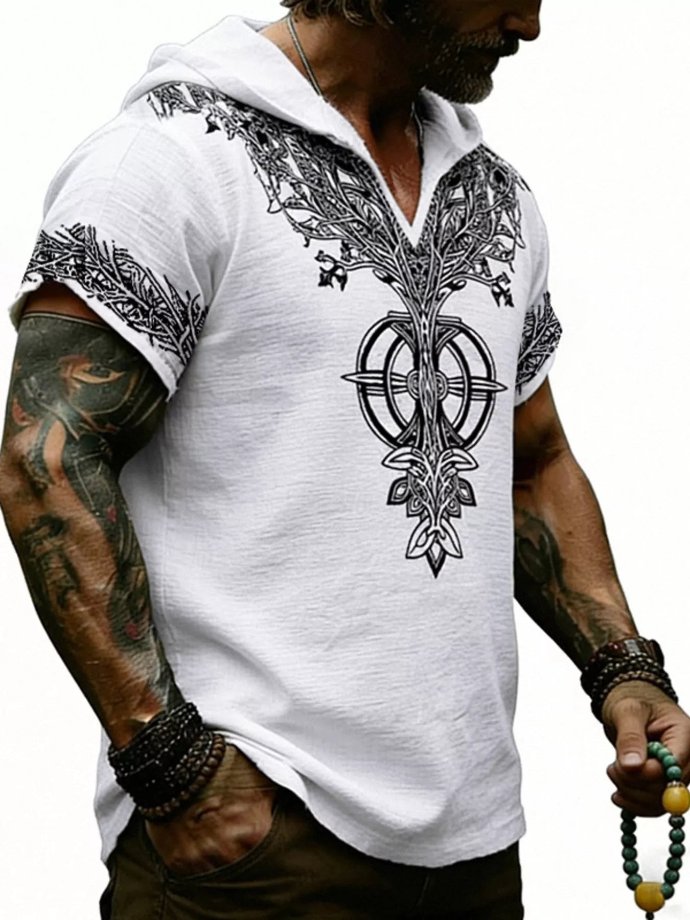 Men's Full Size Printed Hooded Short Sleeve Top Plus Size designed for comfort and style at Lookzlike