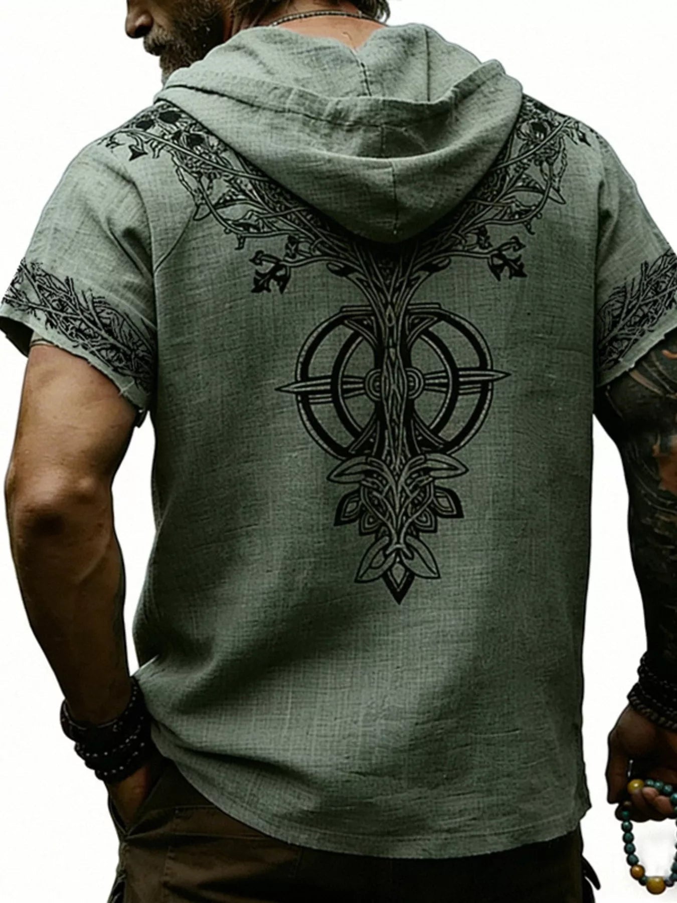 Men's Full Size Printed Hooded Short Sleeve Top Plus Size designed for comfort and style at Lookzlike