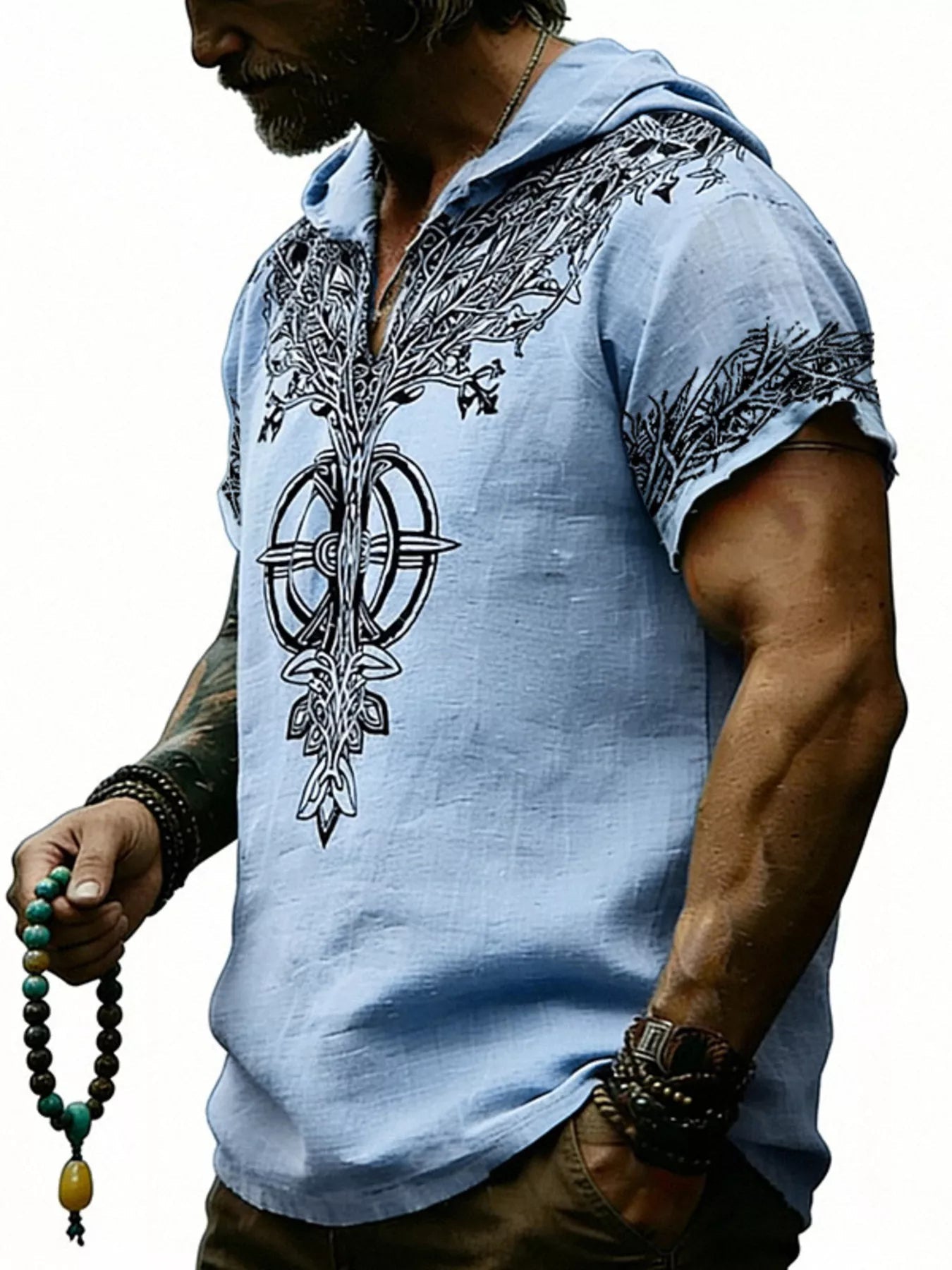 Men's Full Size Printed Hooded Short Sleeve Top Plus Size designed for comfort and style at Lookzlike