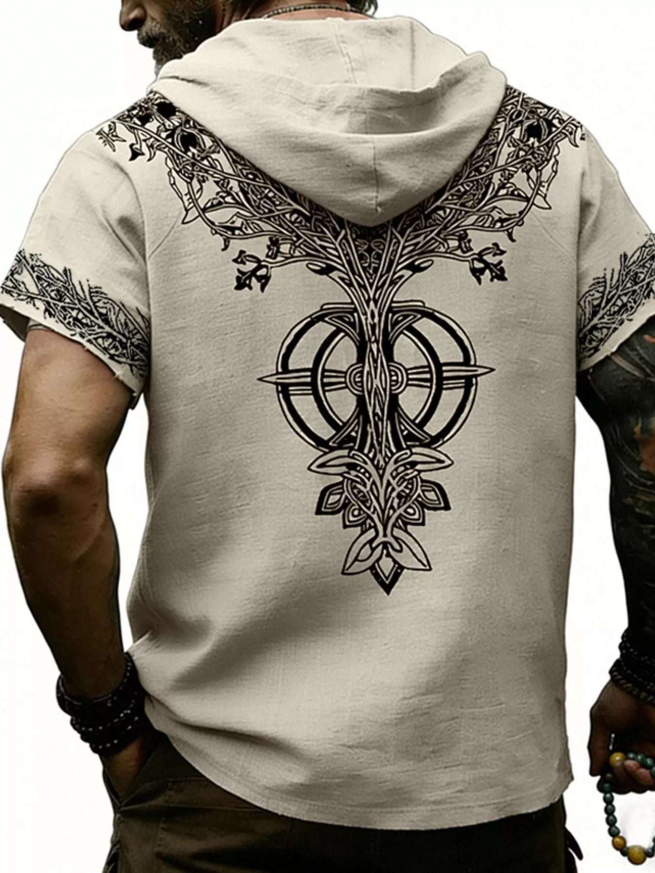 Men's Full Size Printed Hooded Short Sleeve Top Plus Size designed for comfort and style at Lookzlike