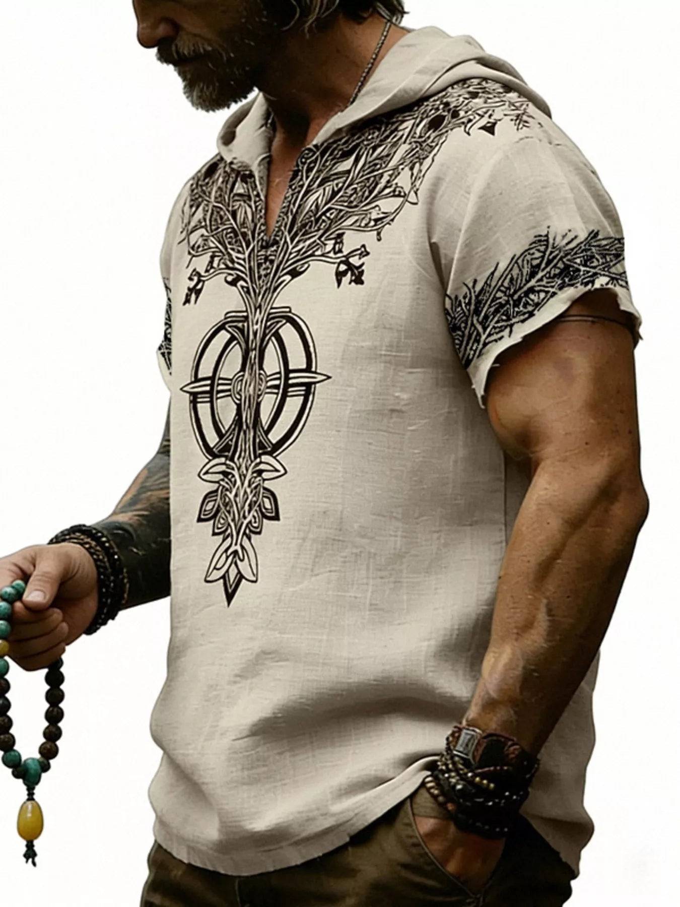 Men's Full Size Printed Hooded Short Sleeve Top Plus Size designed for comfort and style at Lookzlike