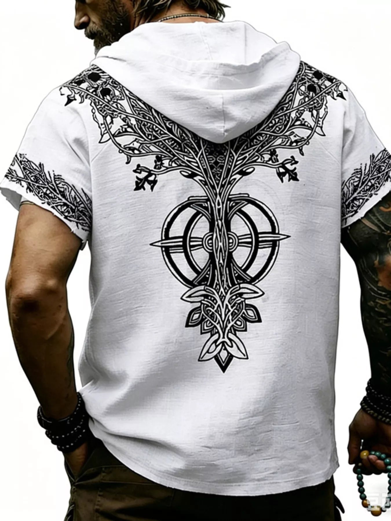 Men's Full Size Printed Hooded Short Sleeve Top Plus Size designed for comfort and style at Lookzlike