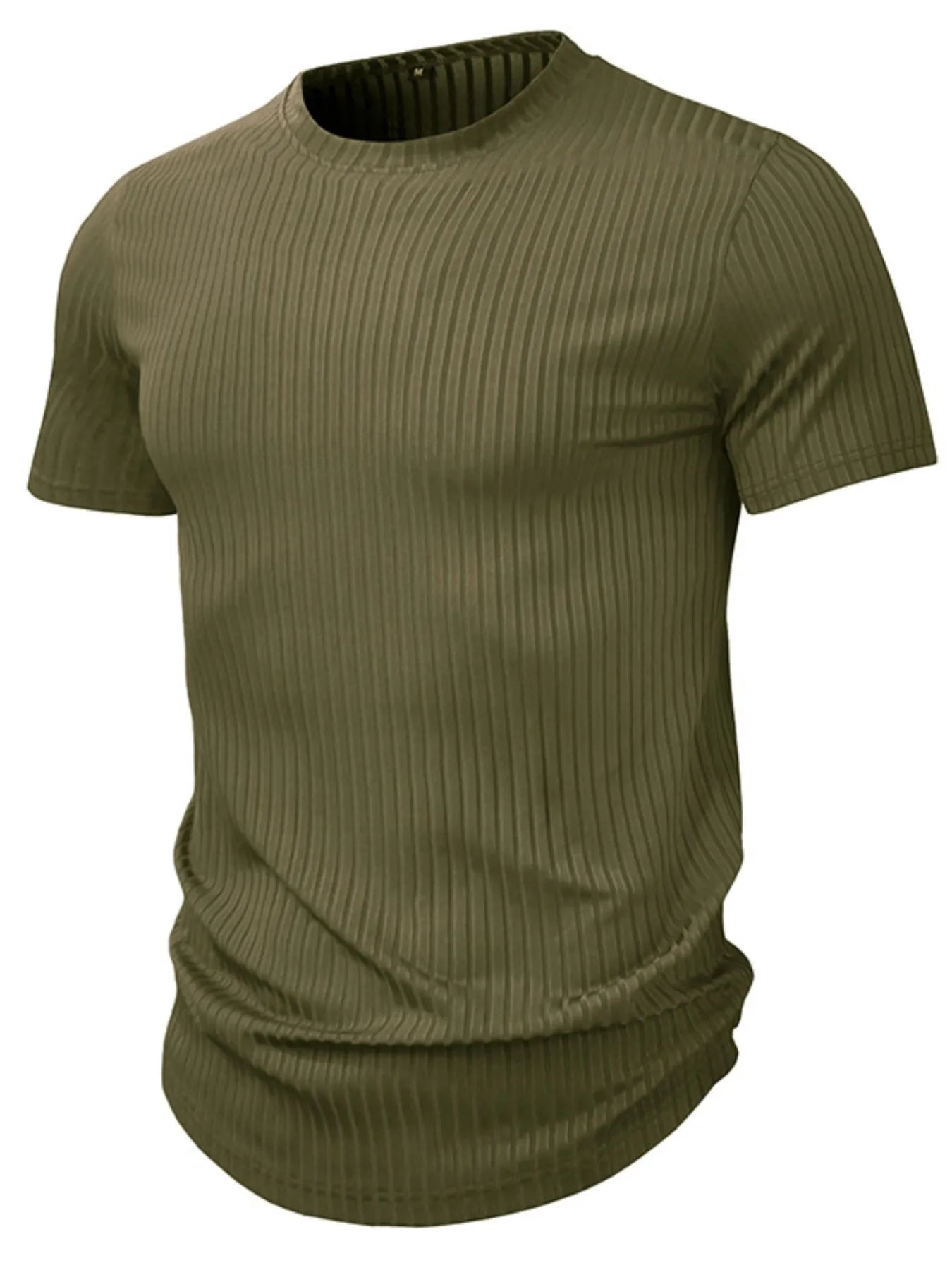 Men's Full Size Ribbed Knit Short Sleeve Round Neck T-Shirt Plus Size - Lookzlike