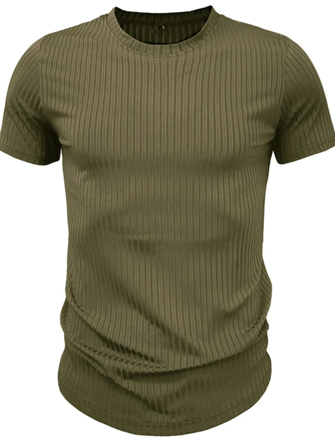 Men's Full Size Ribbed Knit Short Sleeve Round Neck T-Shirt Plus Size - Lookzlike