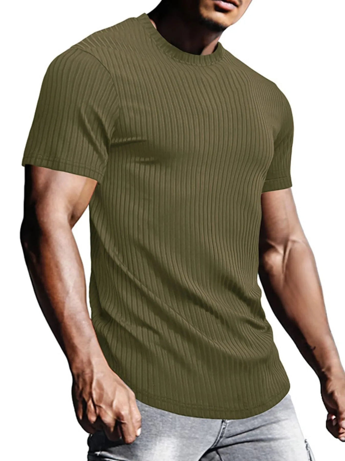 Men's Full Size Ribbed Knit Short Sleeve Round Neck T-Shirt Plus Size - Lookzlike