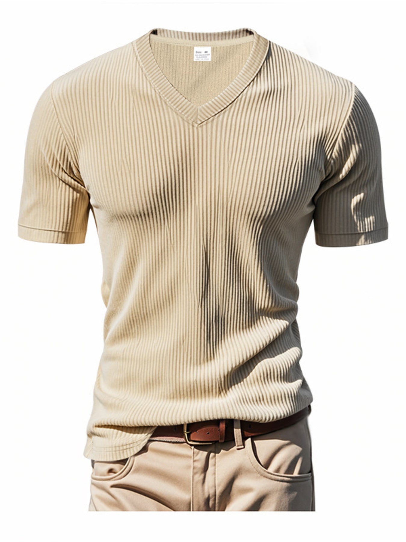 Men's Full Size Ribbed V-Neck T-Shirt Plus Size designed for comfort and style at Lookzlike
