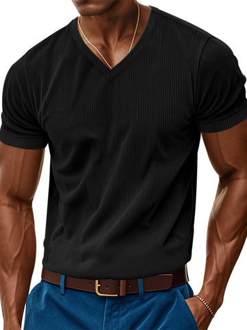 Men's Full Size Ribbed V-Neck T-Shirt Plus Size designed for comfort and style at Lookzlike