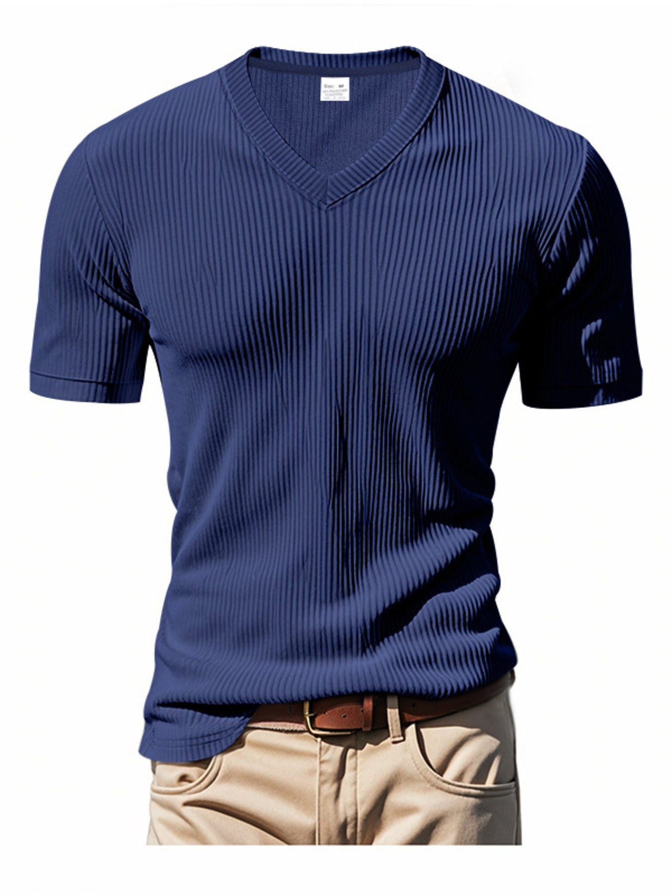Men's Full Size Ribbed V-Neck T-Shirt Plus Size designed for comfort and style at Lookzlike
