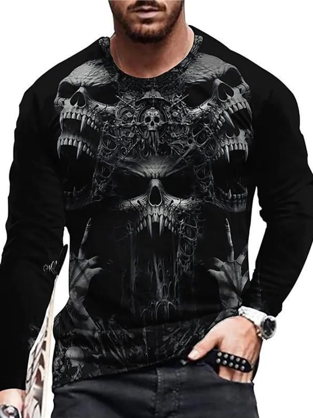 Men's Full Size Skeleton Embrace Long Sleeve T-Shirt Plus Size designed for comfort and style at Lookzlike