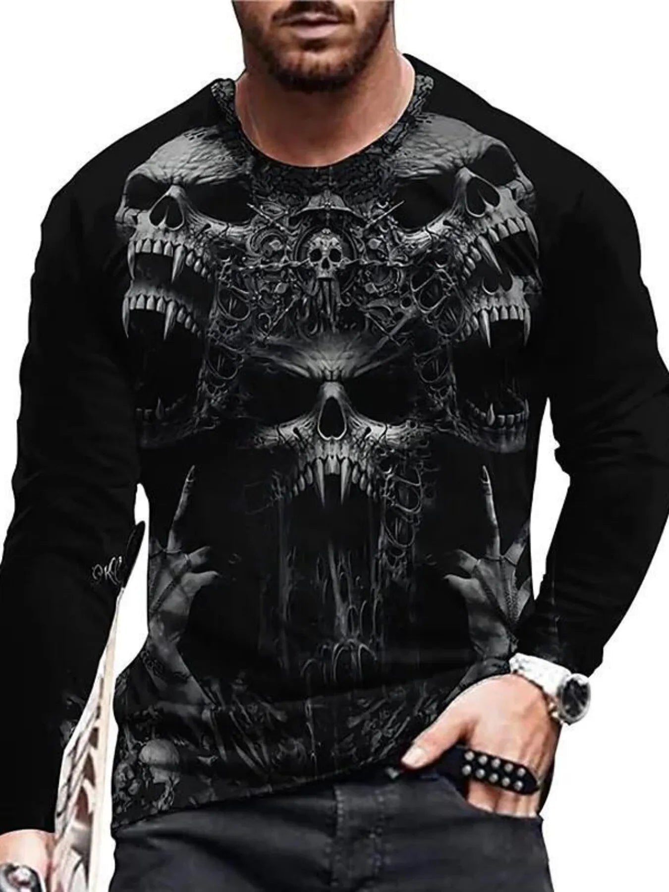 Men's Full Size Skeleton Embrace Long Sleeve T-Shirt Plus Size designed for comfort and style at Lookzlike