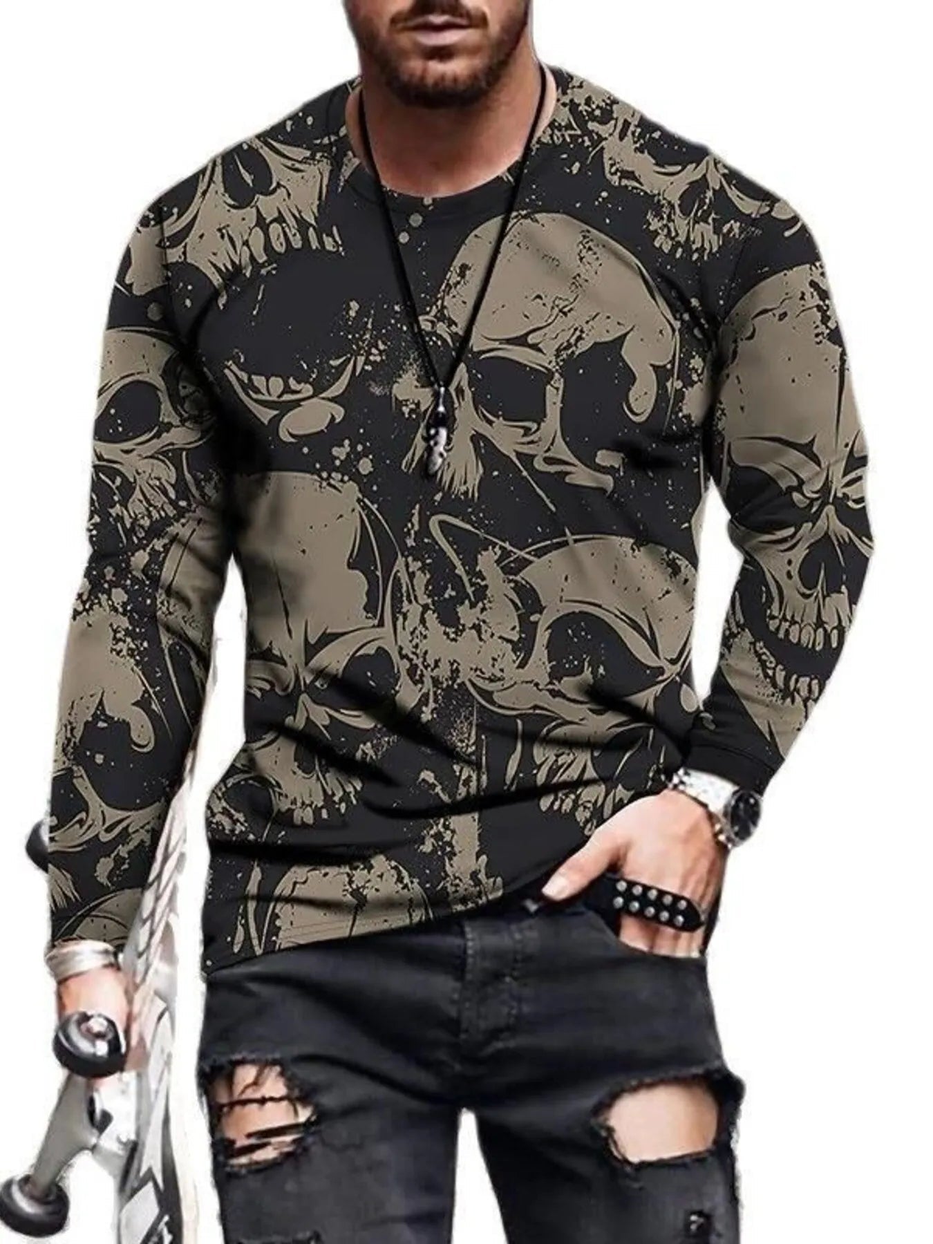 Men's Full Size Skeleton Embrace Long Sleeve T-Shirt Plus Size designed for comfort and style at Lookzlike
