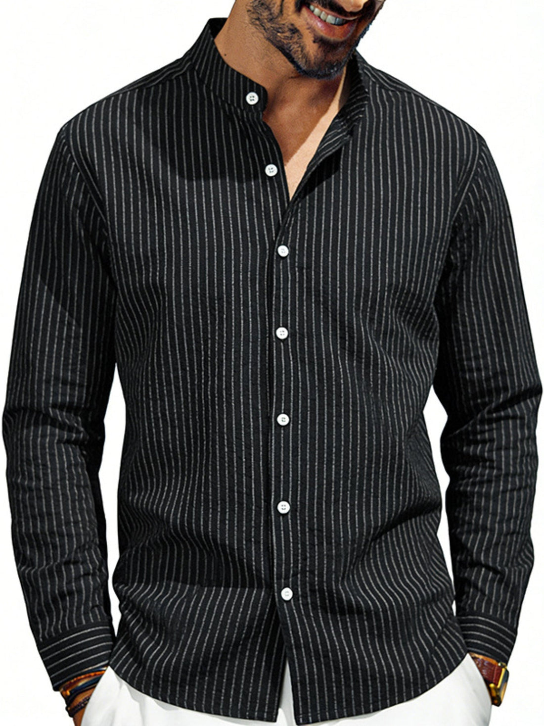Men's Full Size Striped Long Sleeve Shirt Plus Size designed for comfort and style at Lookzlike
