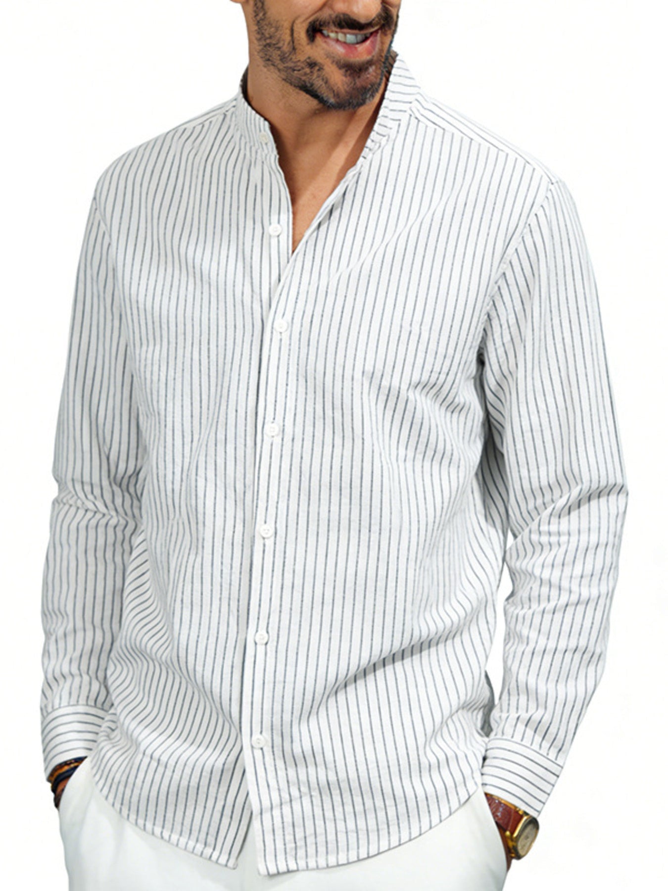 Men's Full Size Striped Long Sleeve Shirt Plus Size designed for comfort and style at Lookzlike