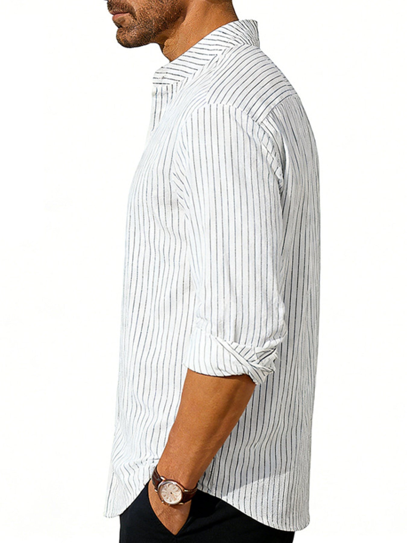 Men's Full Size Striped Long Sleeve Shirt Plus Size designed for comfort and style at Lookzlike