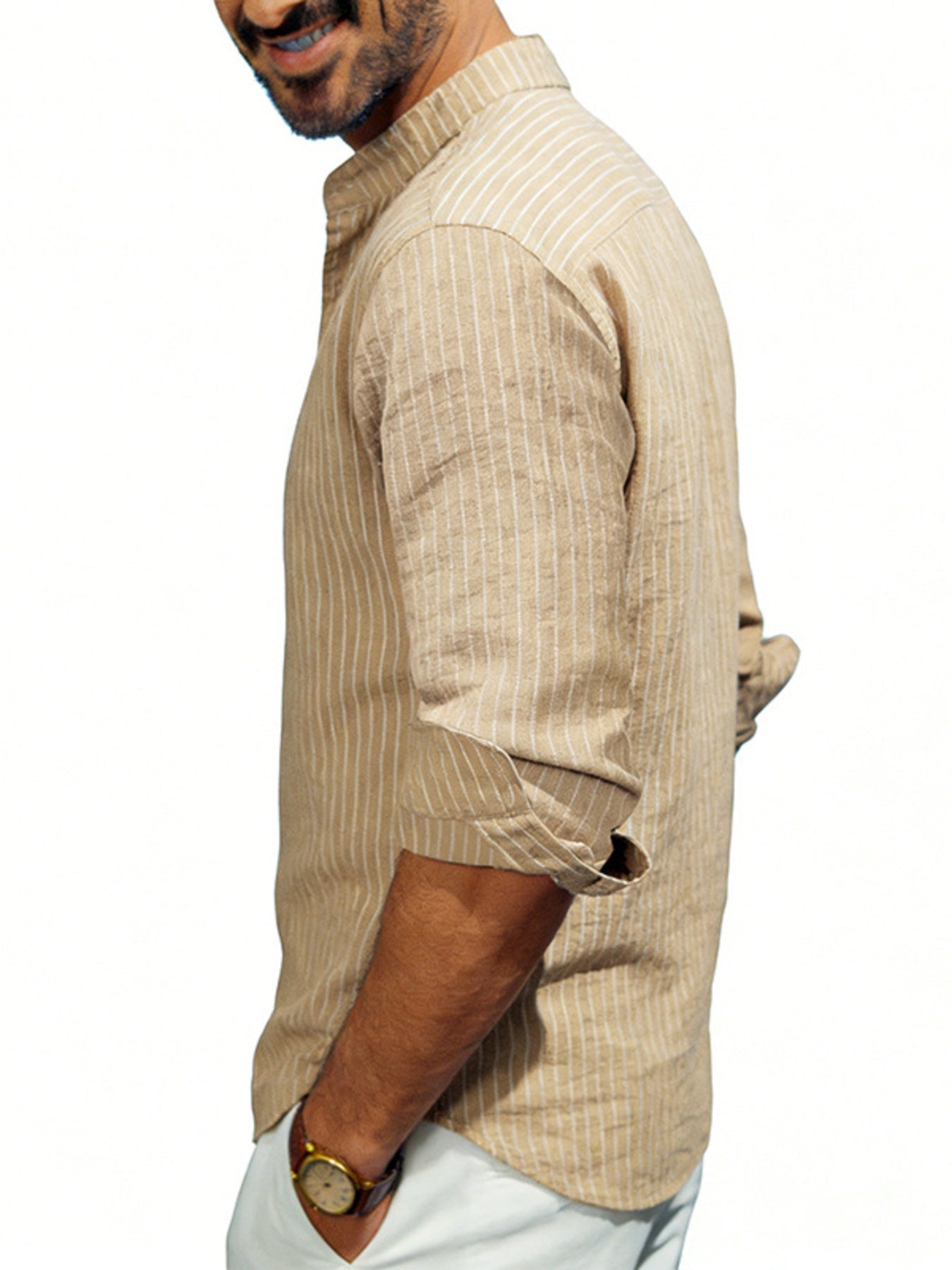 Men's Full Size Striped Long Sleeve Shirt Plus Size designed for comfort and style at Lookzlike