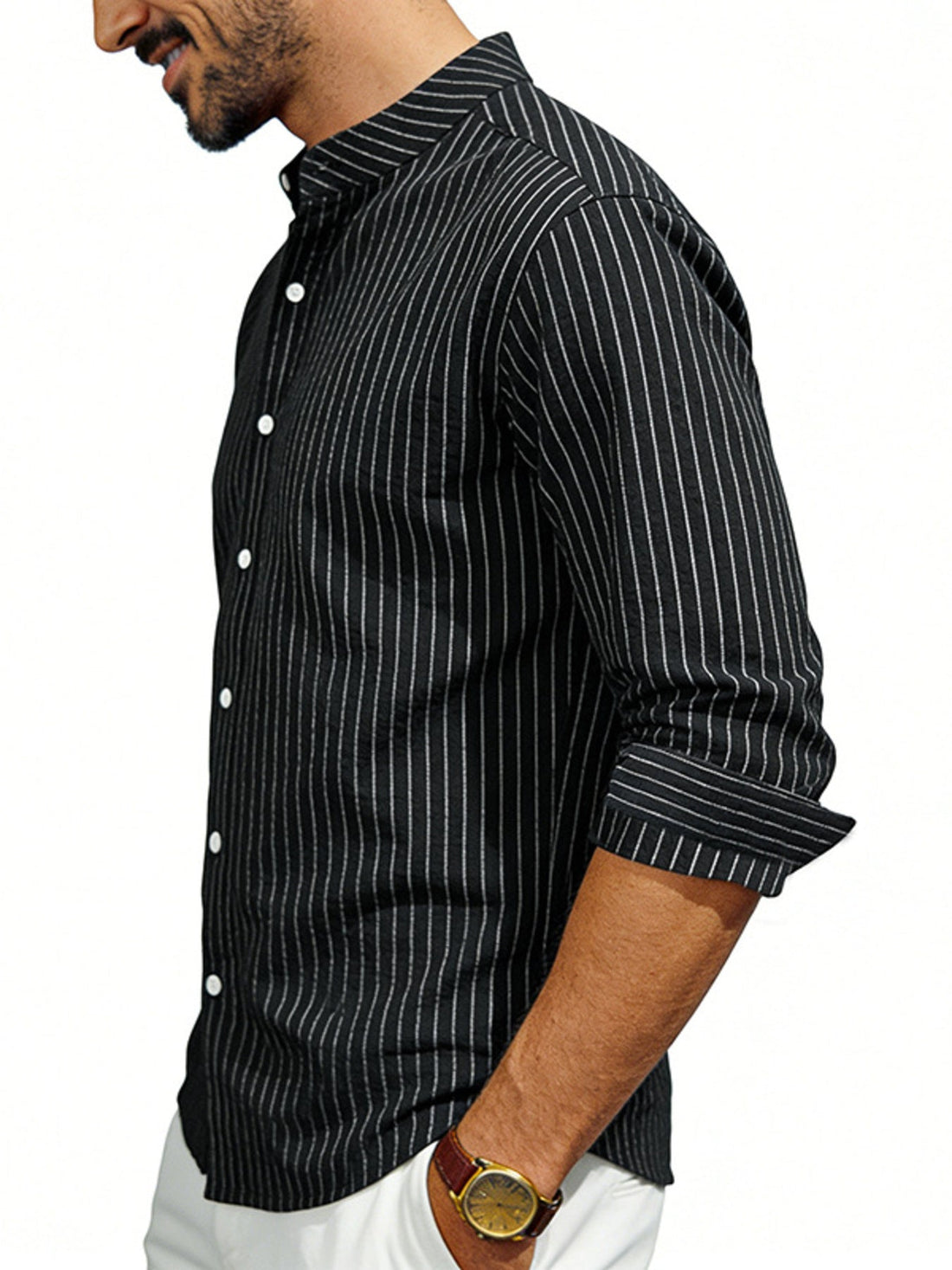 Men's Full Size Striped Long Sleeve Shirt Plus Size designed for comfort and style at Lookzlike