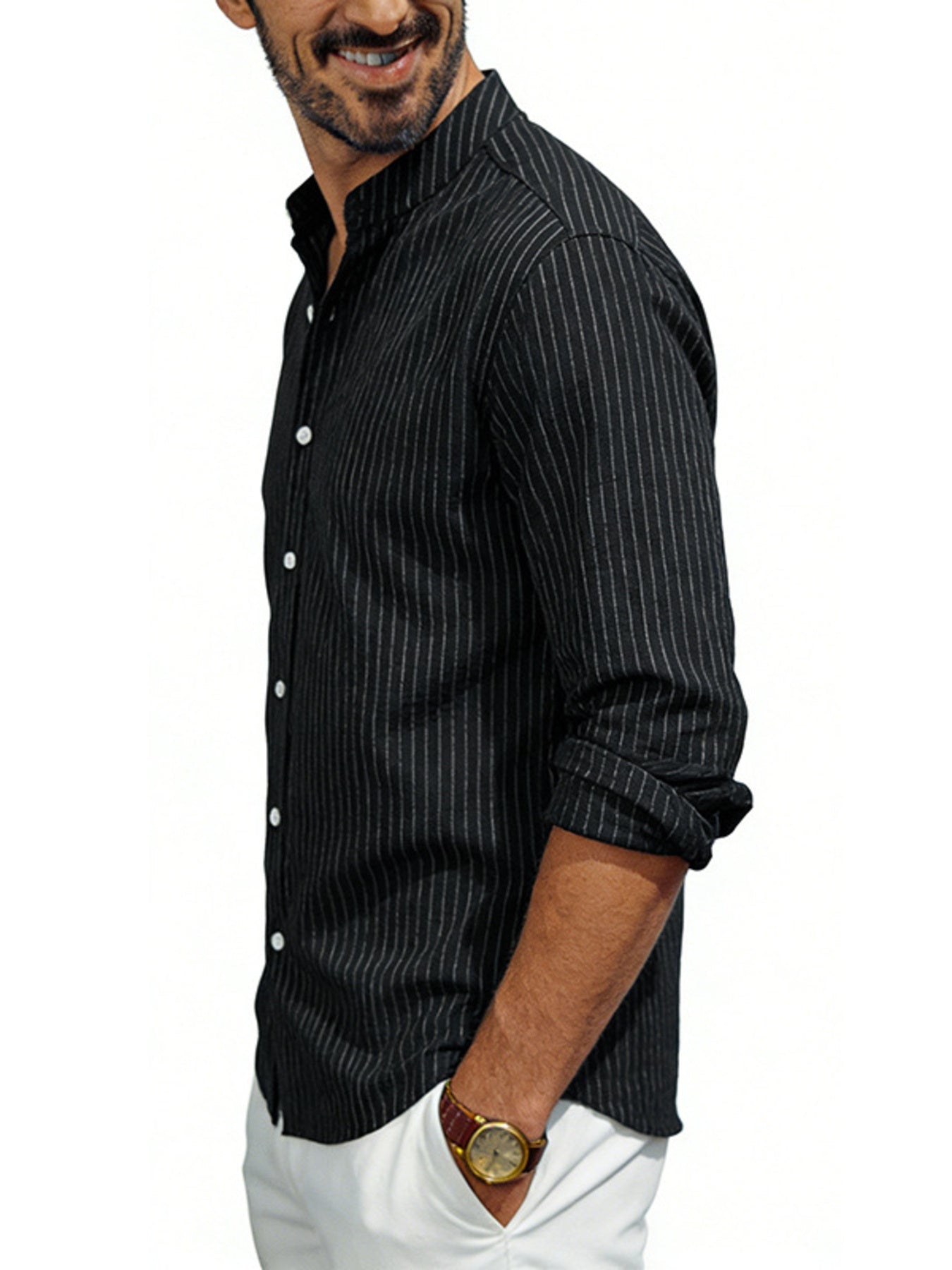 Men's Full Size Striped Long Sleeve Shirt Plus Size designed for comfort and style at Lookzlike
