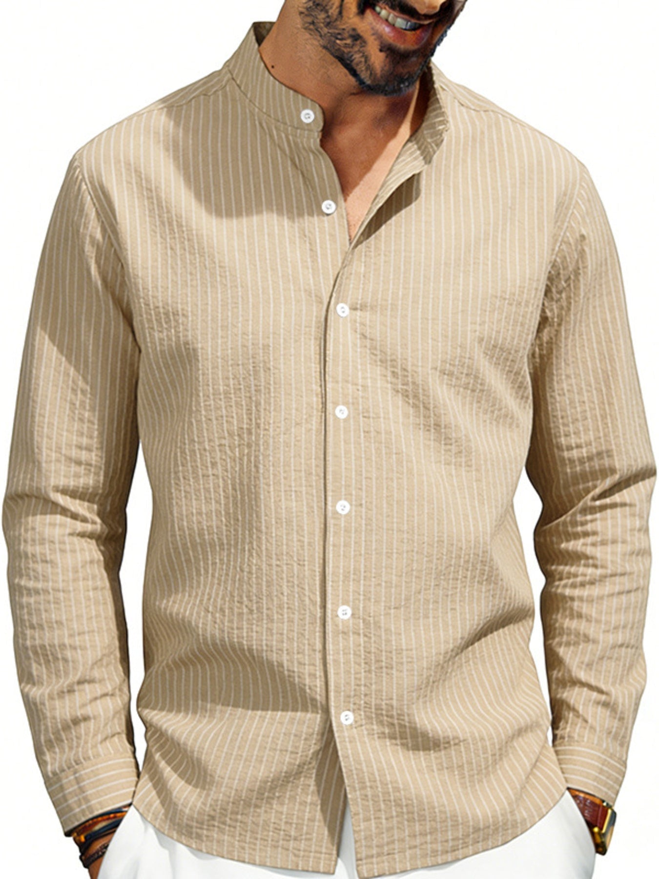 Men's Full Size Striped Long Sleeve Shirt Plus Size designed for comfort and style at Lookzlike