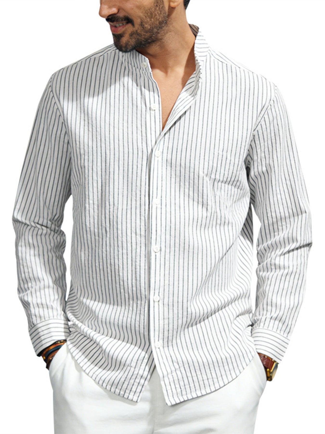Men's Full Size Striped Long Sleeve Shirt Plus Size designed for comfort and style at Lookzlike