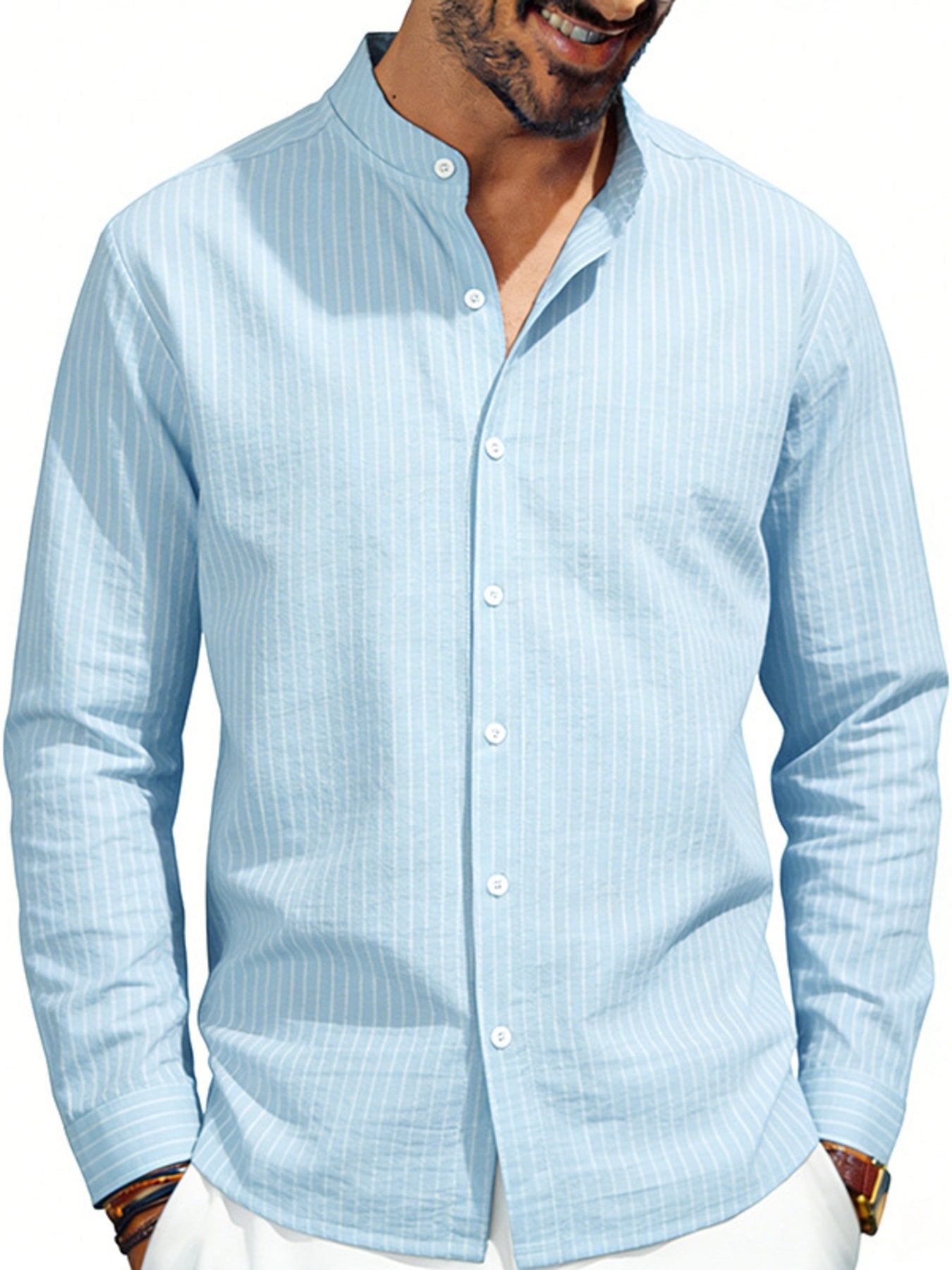 Men's Full Size Striped Long Sleeve Shirt Plus Size designed for comfort and style at Lookzlike