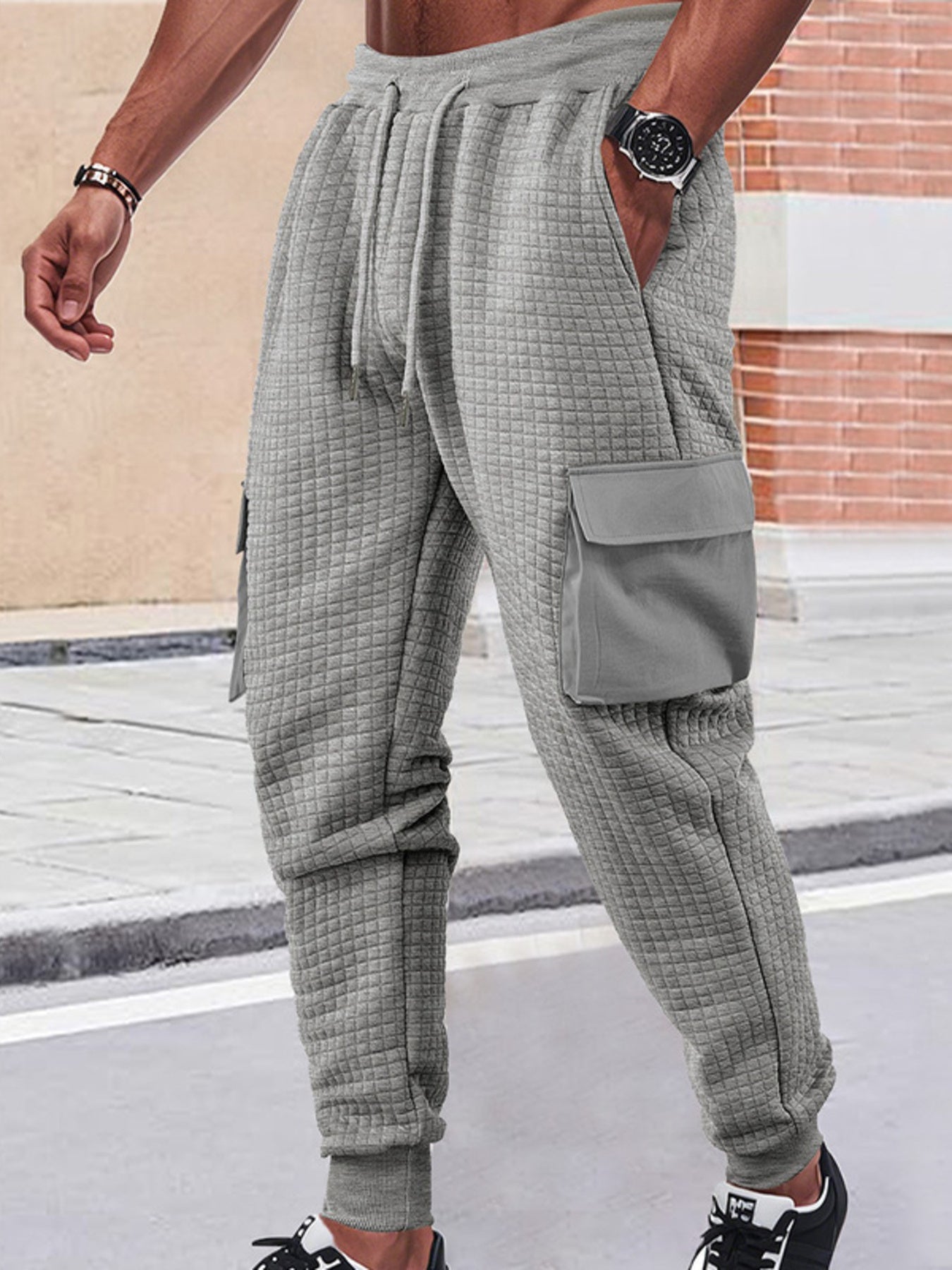 Men's Full Size Textured Cargo Joggers Plus Size designed for comfort and style at Lookzlike
