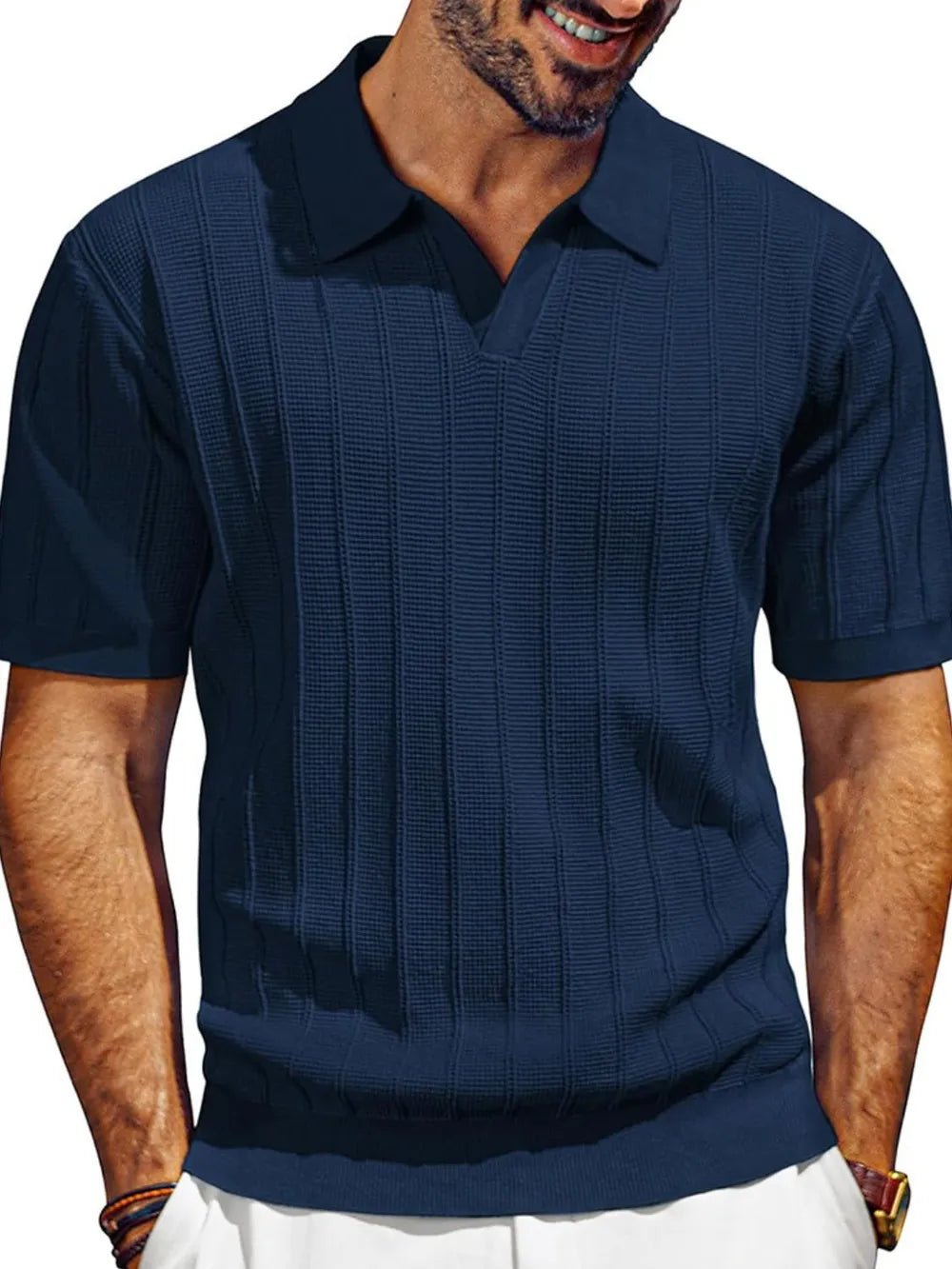 Men's Full Size Textured Collared Neck Short Sleeve Polo Plus Size - Lookzlike