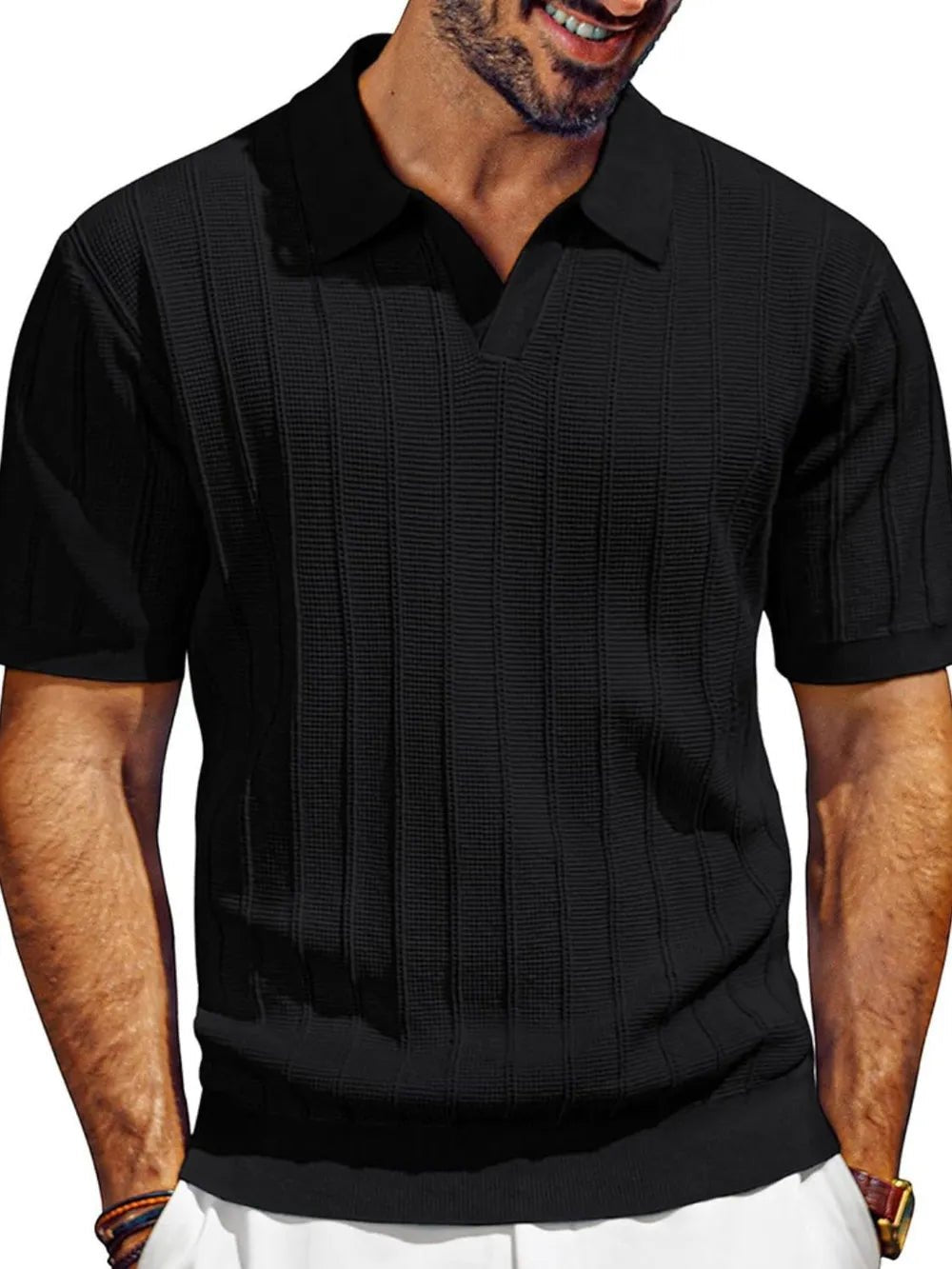Men's Full Size Textured Collared Neck Short Sleeve Polo Plus Size - Lookzlike