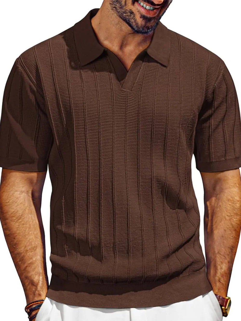 Men's Full Size Textured Collared Neck Short Sleeve Polo Plus Size - Lookzlike