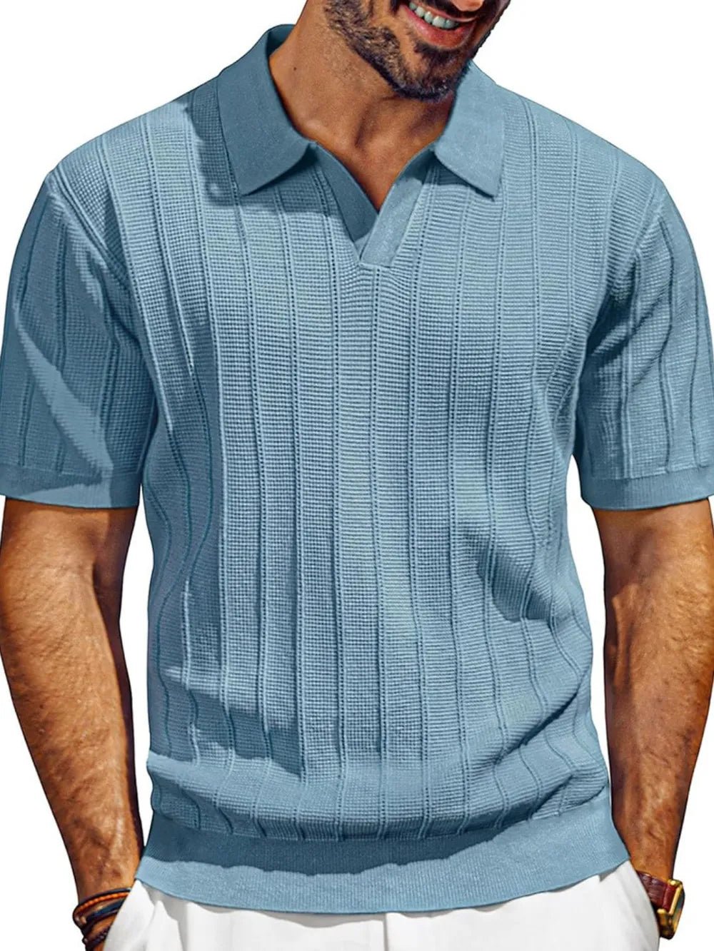 Men's Full Size Textured Collared Neck Short Sleeve Polo Plus Size - Lookzlike