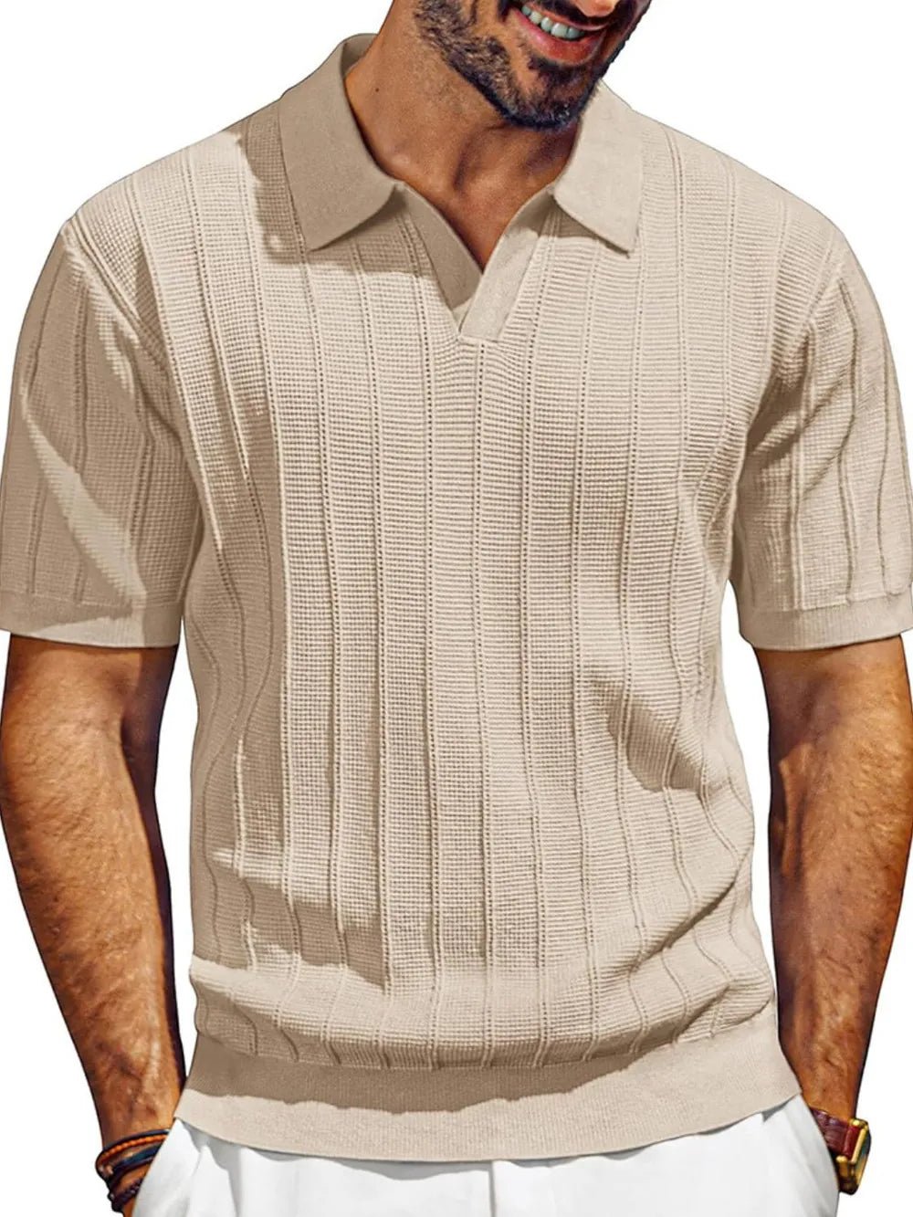 Men's Full Size Textured Collared Neck Short Sleeve Polo Plus Size - Lookzlike