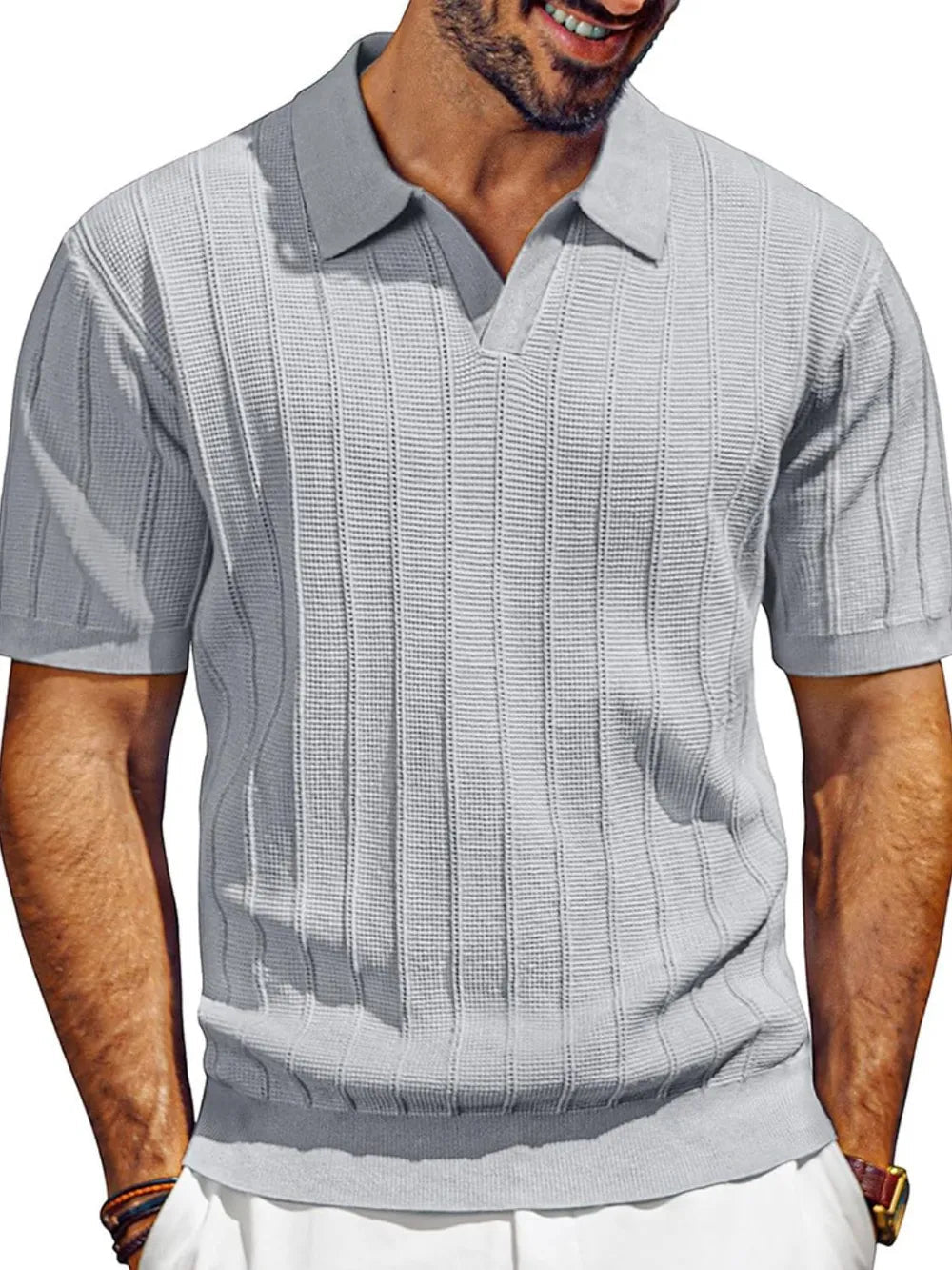 Men's Full Size Textured Collared Neck Short Sleeve Polo Plus Size - Lookzlike