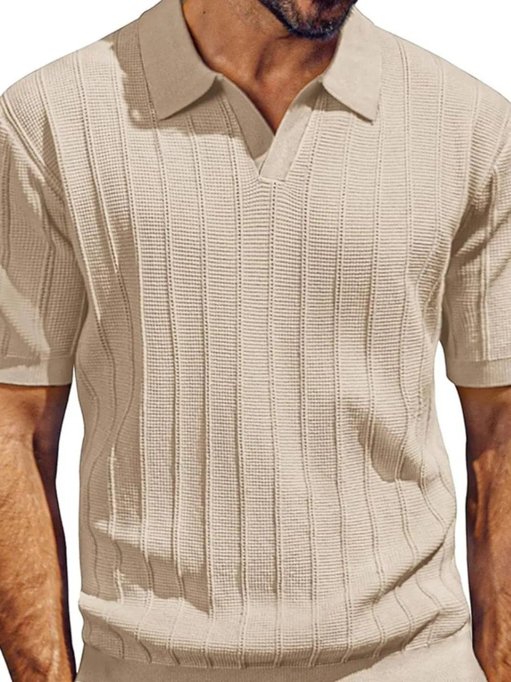 Men's Full Size Textured Collared Neck Short Sleeve Polo Plus Size - Lookzlike