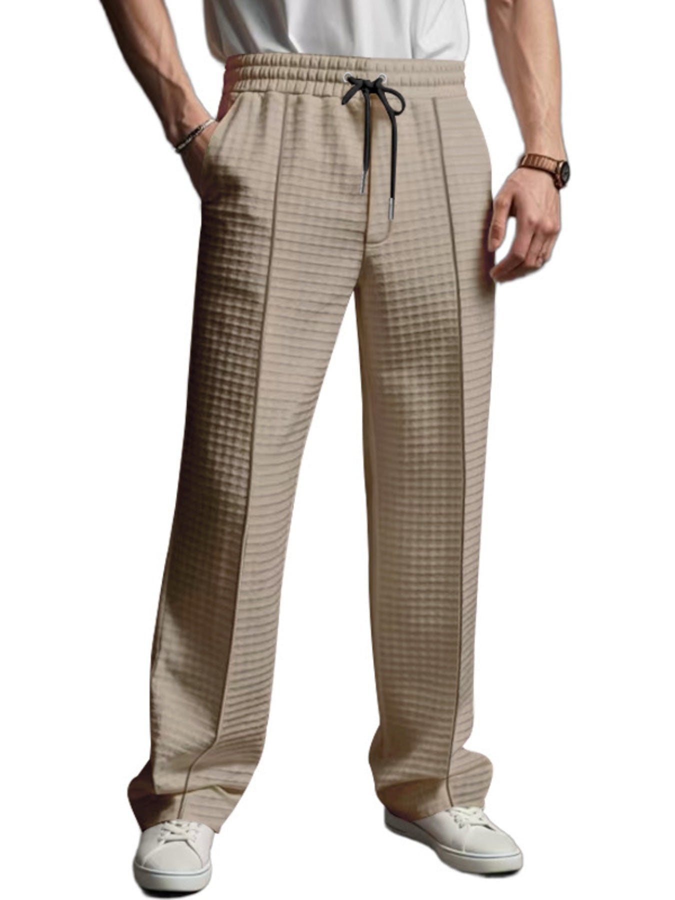 Men's Full Size Textured Drawstring Casual Pants Plus Size designed for comfort and style at Lookzlike