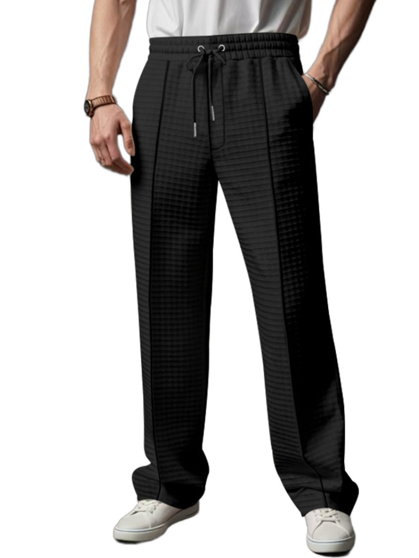 Men's Full Size Textured Drawstring Casual Pants Plus Size designed for comfort and style at Lookzlike