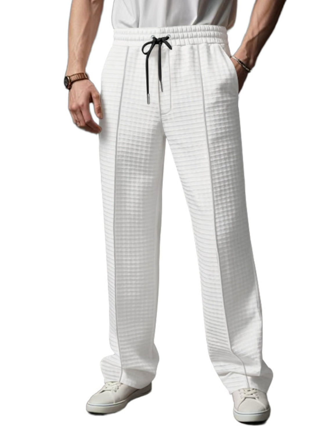 Men's Full Size Textured Drawstring Casual Pants Plus Size designed for comfort and style at Lookzlike