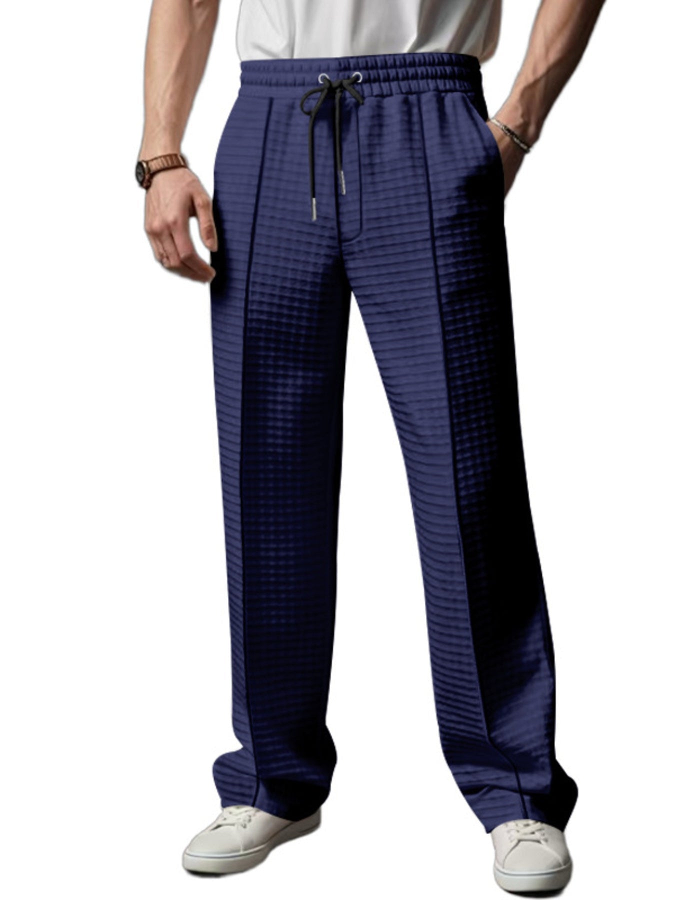 Men's Full Size Textured Drawstring Casual Pants Plus Size designed for comfort and style at Lookzlike