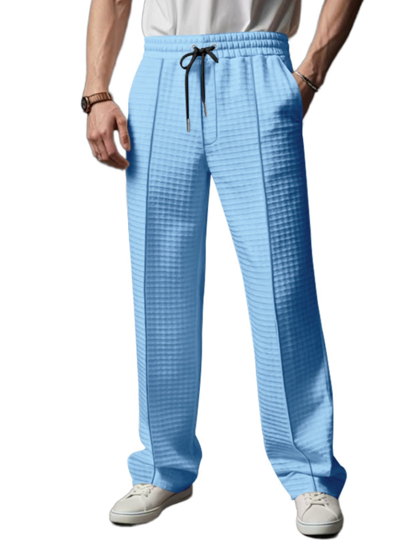 Men's Full Size Textured Drawstring Casual Pants Plus Size designed for comfort and style at Lookzlike