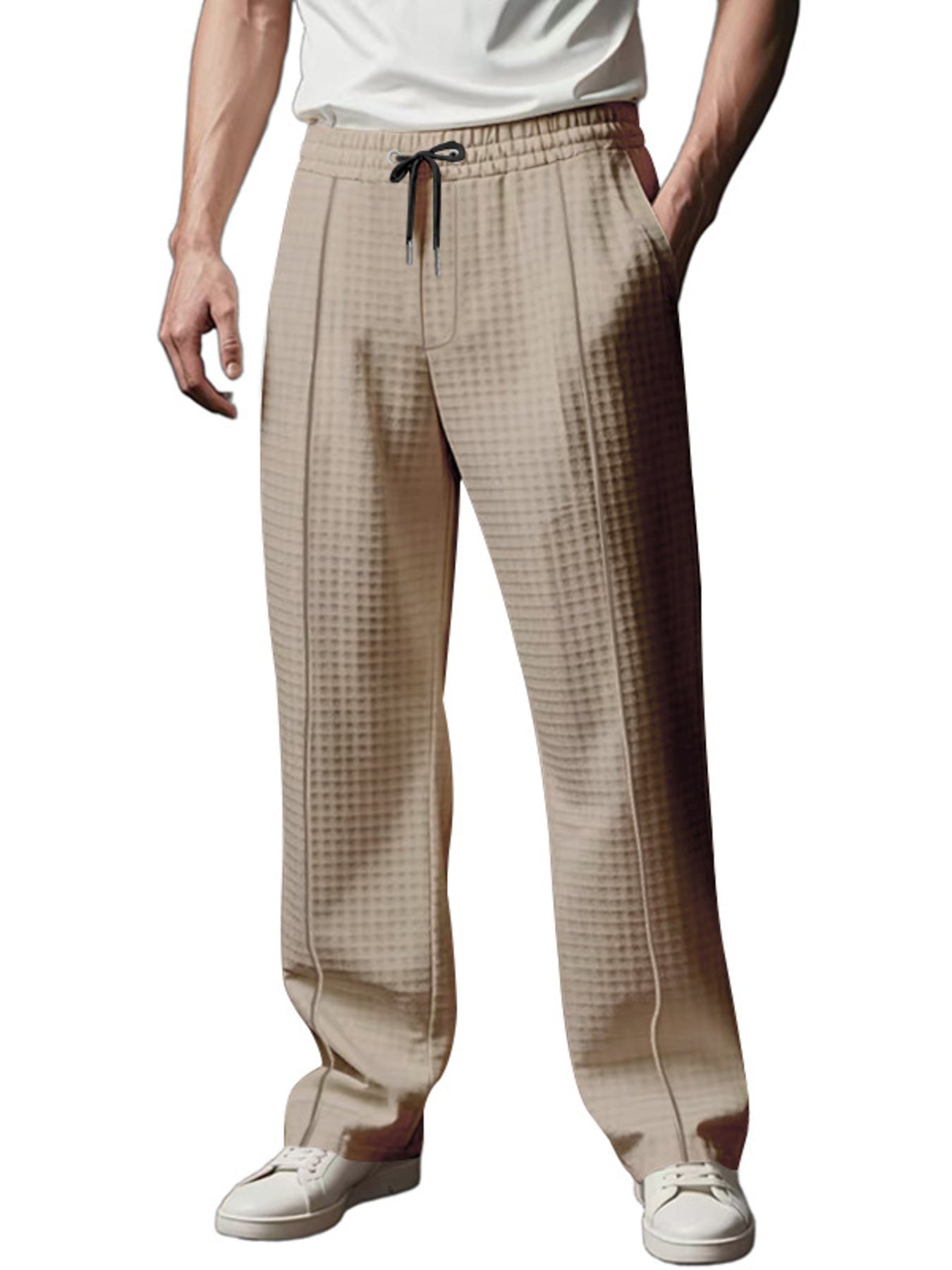 Men's Full Size Textured Drawstring Casual Pants Plus Size designed for comfort and style at Lookzlike