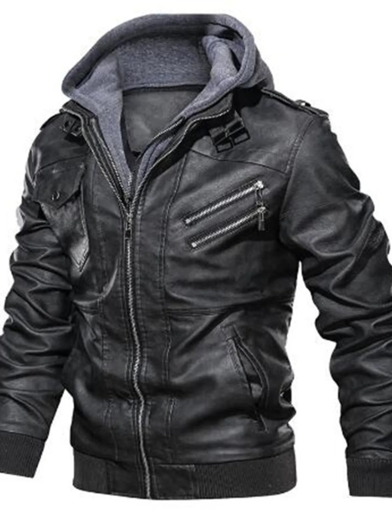 Men's Full Size Vintage Hooded Leather Jacket Plus Size designed for comfort and style at Lookzlike